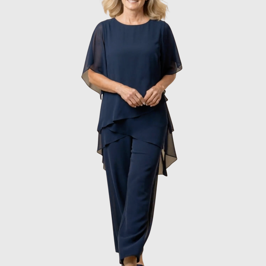 Linda | Conjunto con pantalones palazzo drapeados
