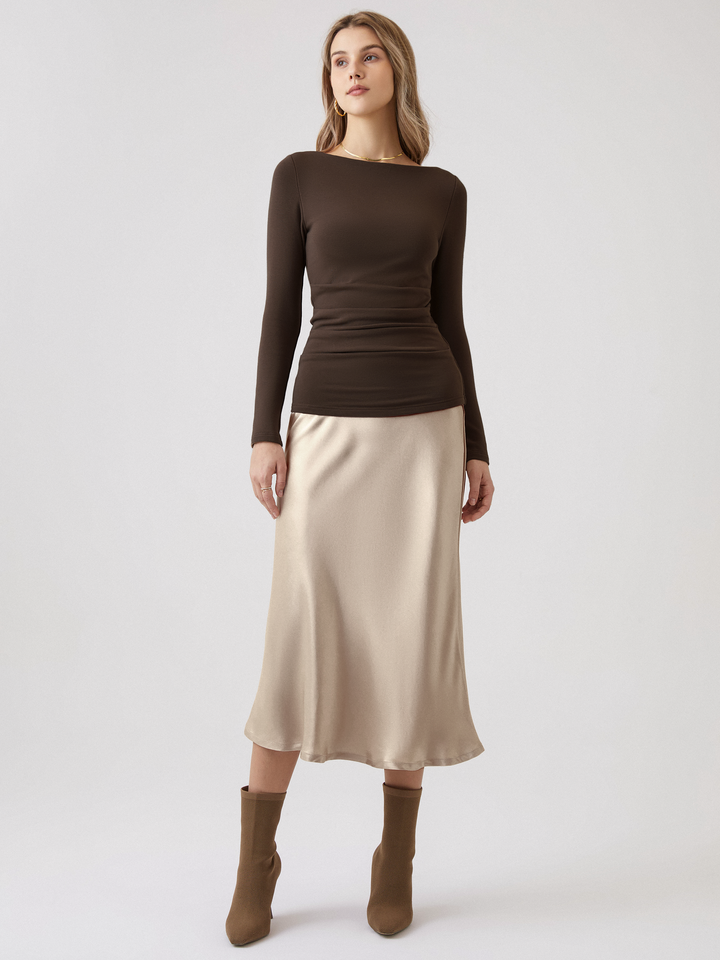 Elena | Top premium de escote barco en color espresso