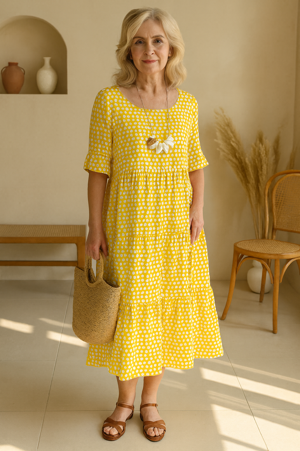 Vestido Midi de Manga Corta
