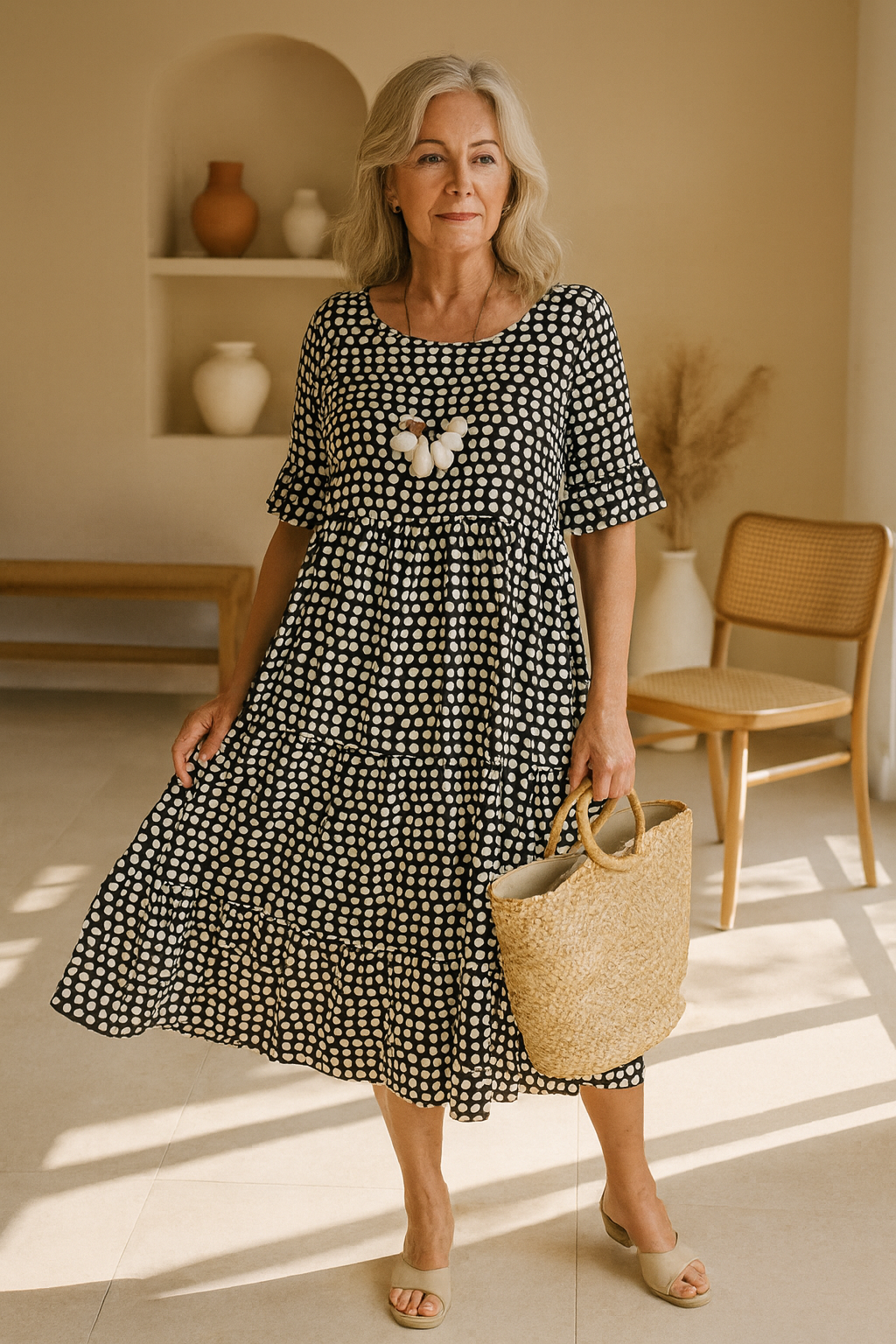 Vestido Midi de Manga Corta