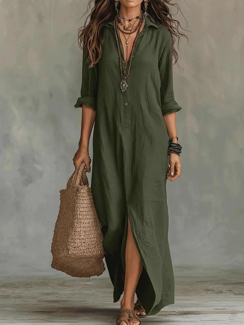 Soline | Vestido maxi con botones y escote en V relajado