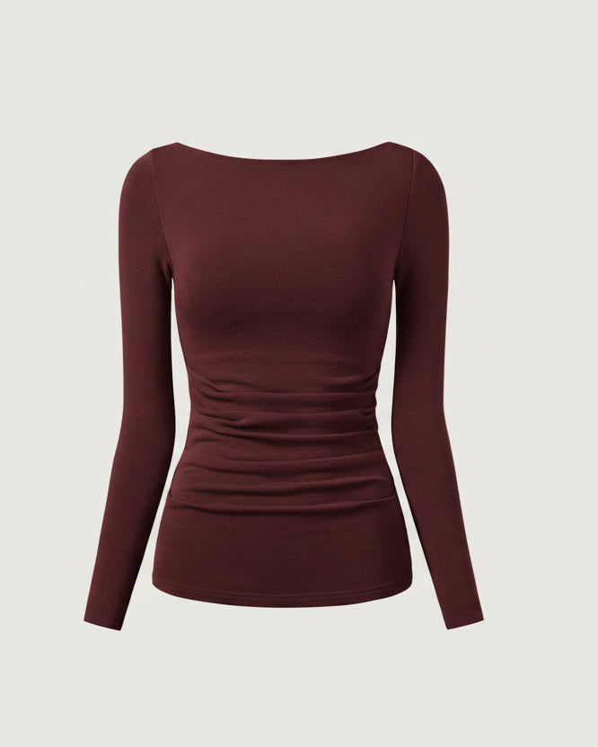 Elena | Top premium de escote barco en color espresso