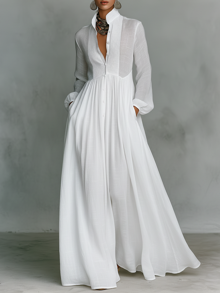 Selena | Vestido Maxi con Botones Frontales Fluidos