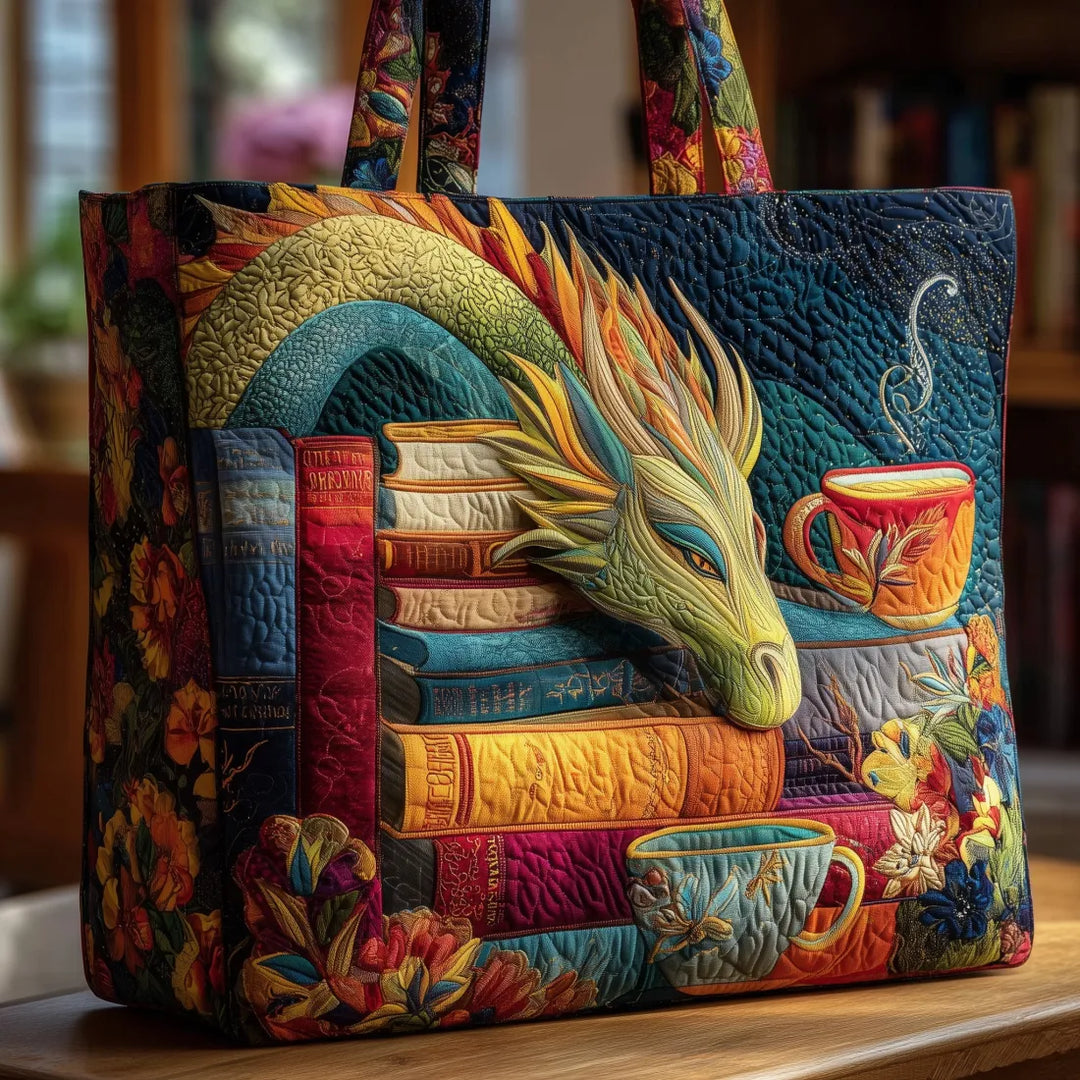 Bolso Artesanal - Lector de Dragones con Libros y Tazas