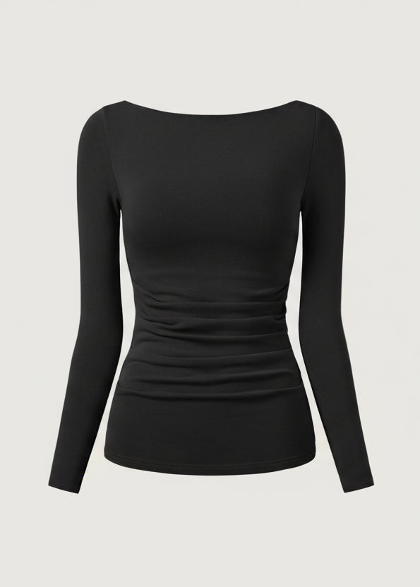 Elena | Top premium de escote barco en color espresso