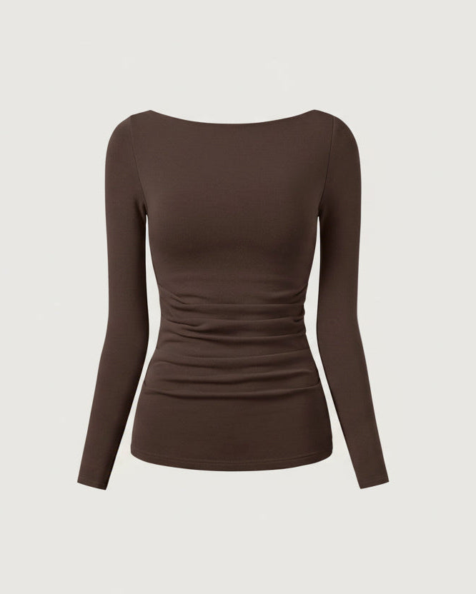 Elena | Top premium de escote barco en color espresso