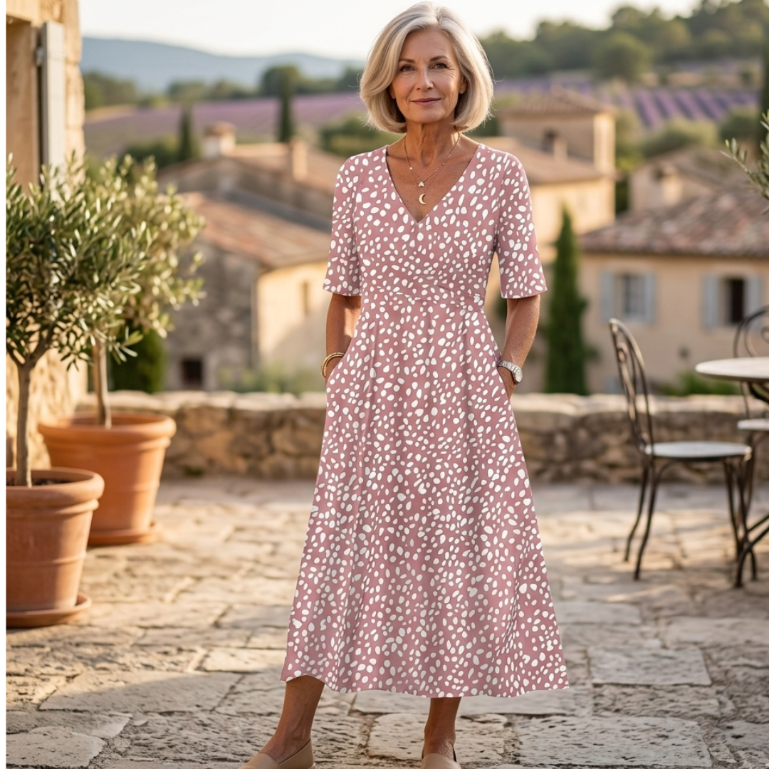 Colette | Vestido midi fluido con estampado de lunares y efecto reductor