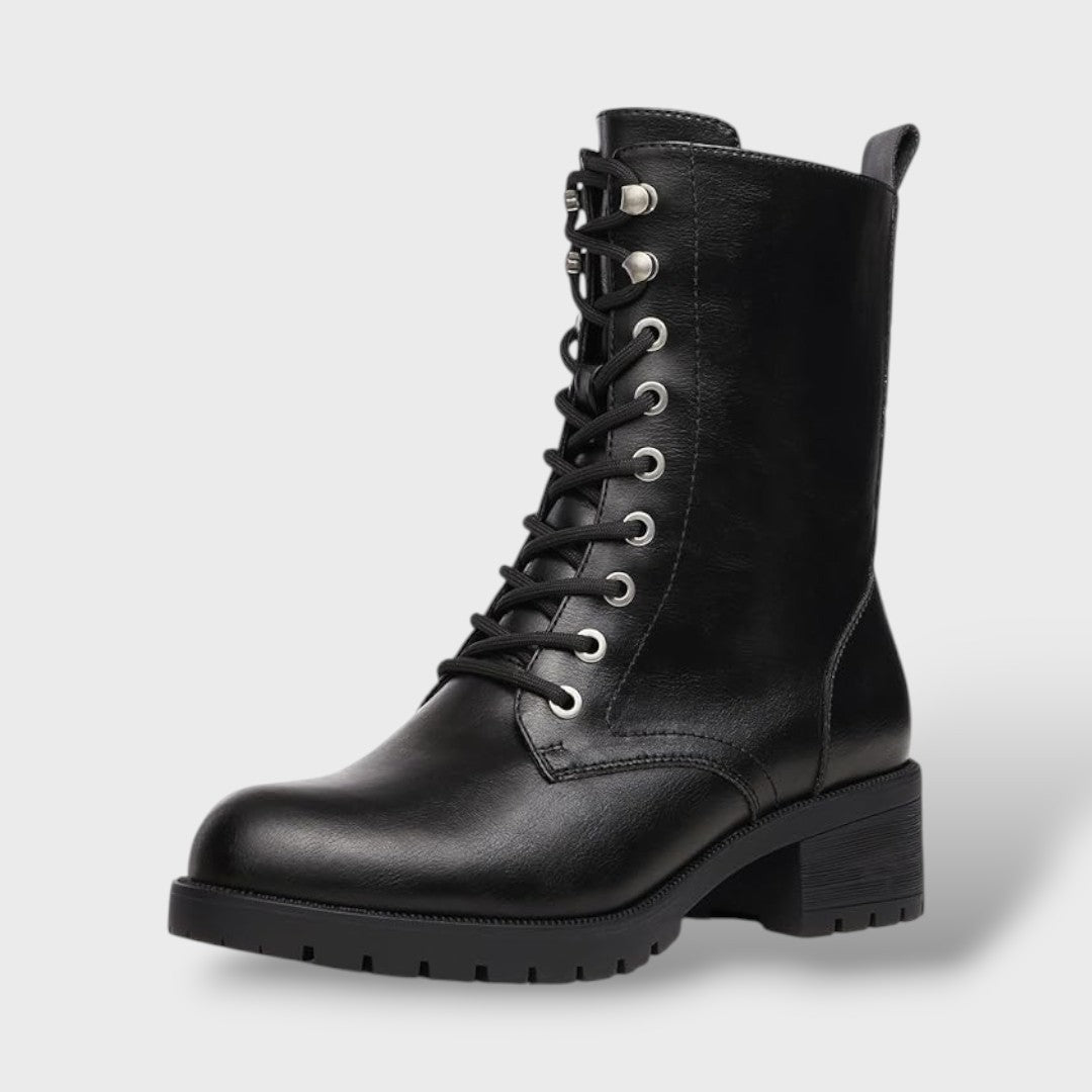 Botas de Combate con Cremallera y Tacón Bajo