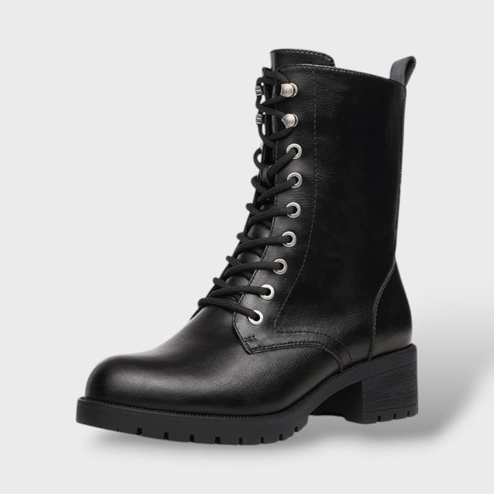 Botas de Combate con Cremallera y Tacón Bajo