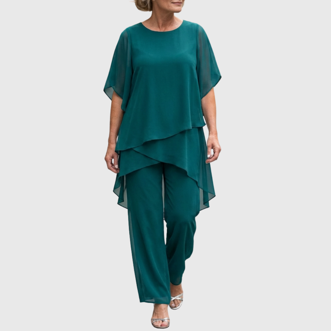 Linda | Conjunto con pantalones palazzo drapeados