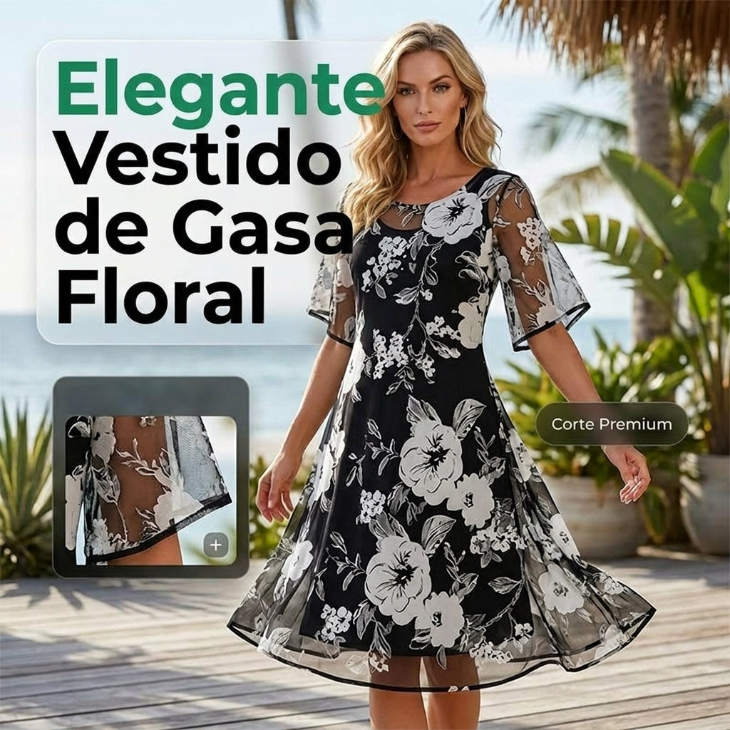 Elisa - Vestido de gasa floral elegante