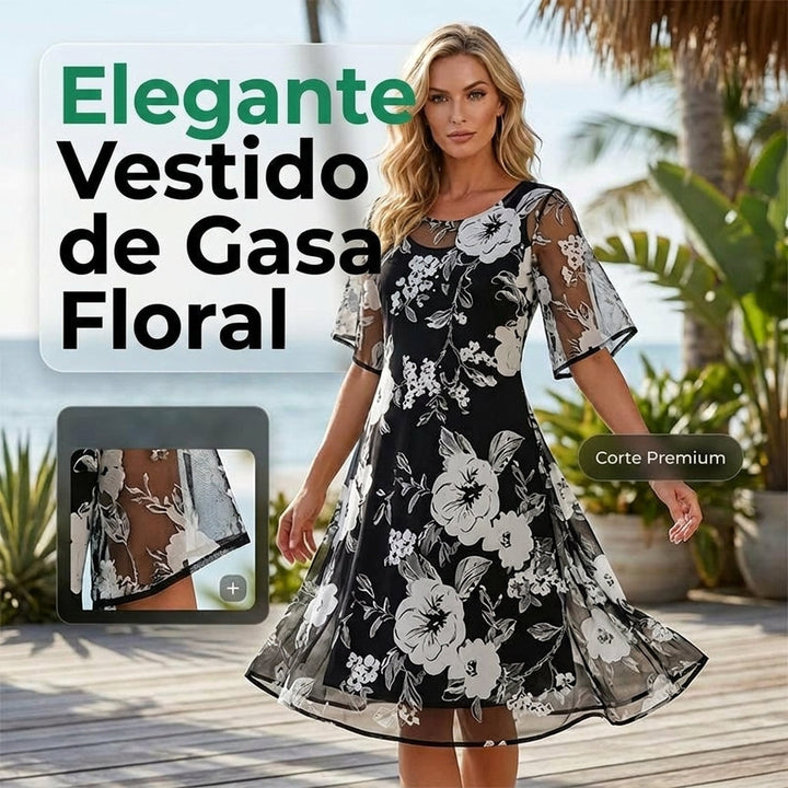 Elisa - Vestido de gasa floral elegante