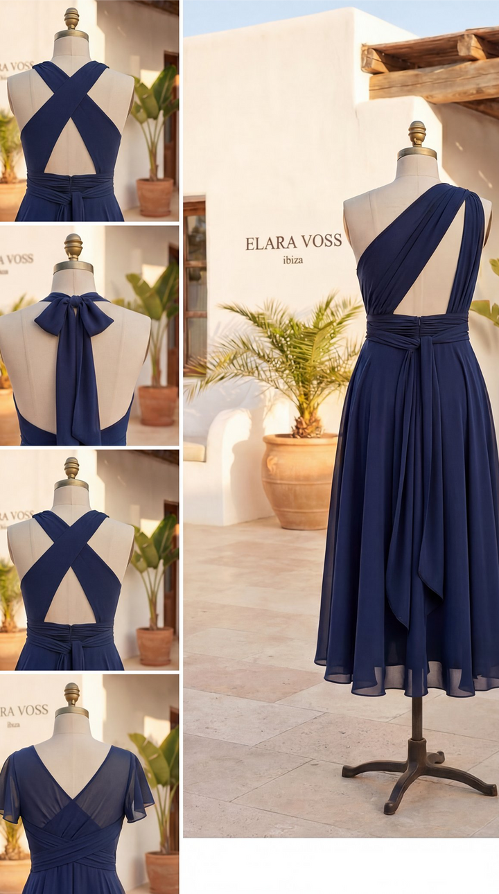 The Murano | Abito blu navy multiposizione con gonna asimmetrica