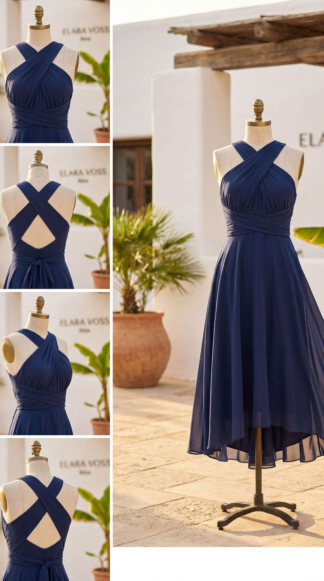 The Murano | Abito blu navy multiposizione con gonna asimmetrica