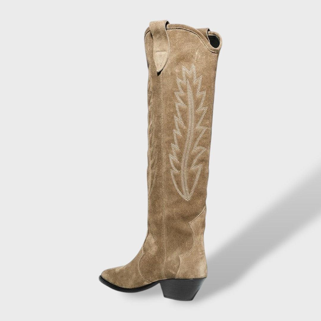 Botas Cowboy Altas Mujer de Ante Bordadas