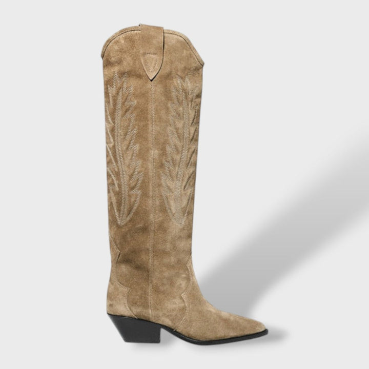 Botas Cowboy Altas Mujer de Ante Bordadas