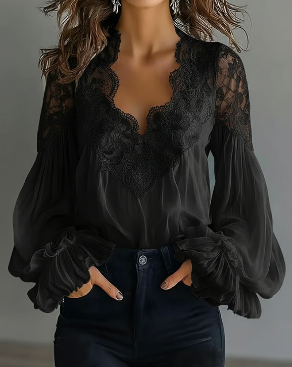 Eva | Blusa con encaje floral y mangas de farol