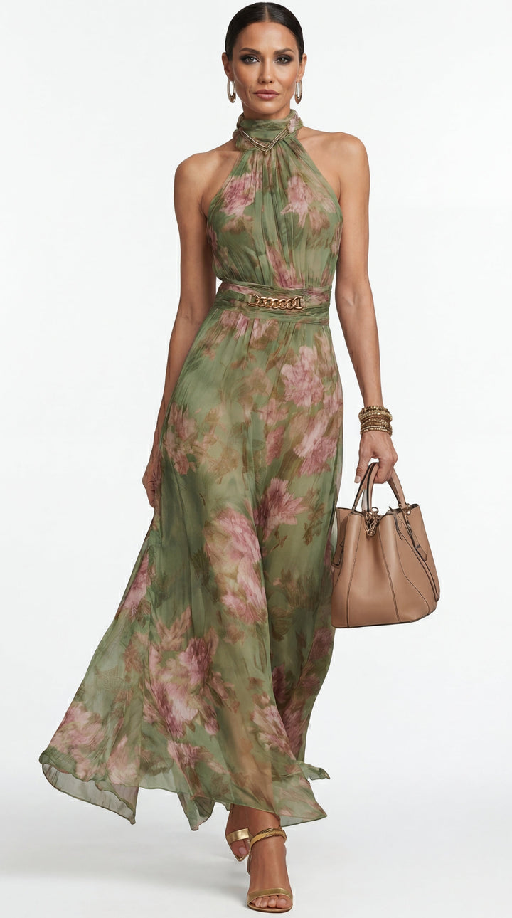 Livia™| Vestido maxi halter floral elegante