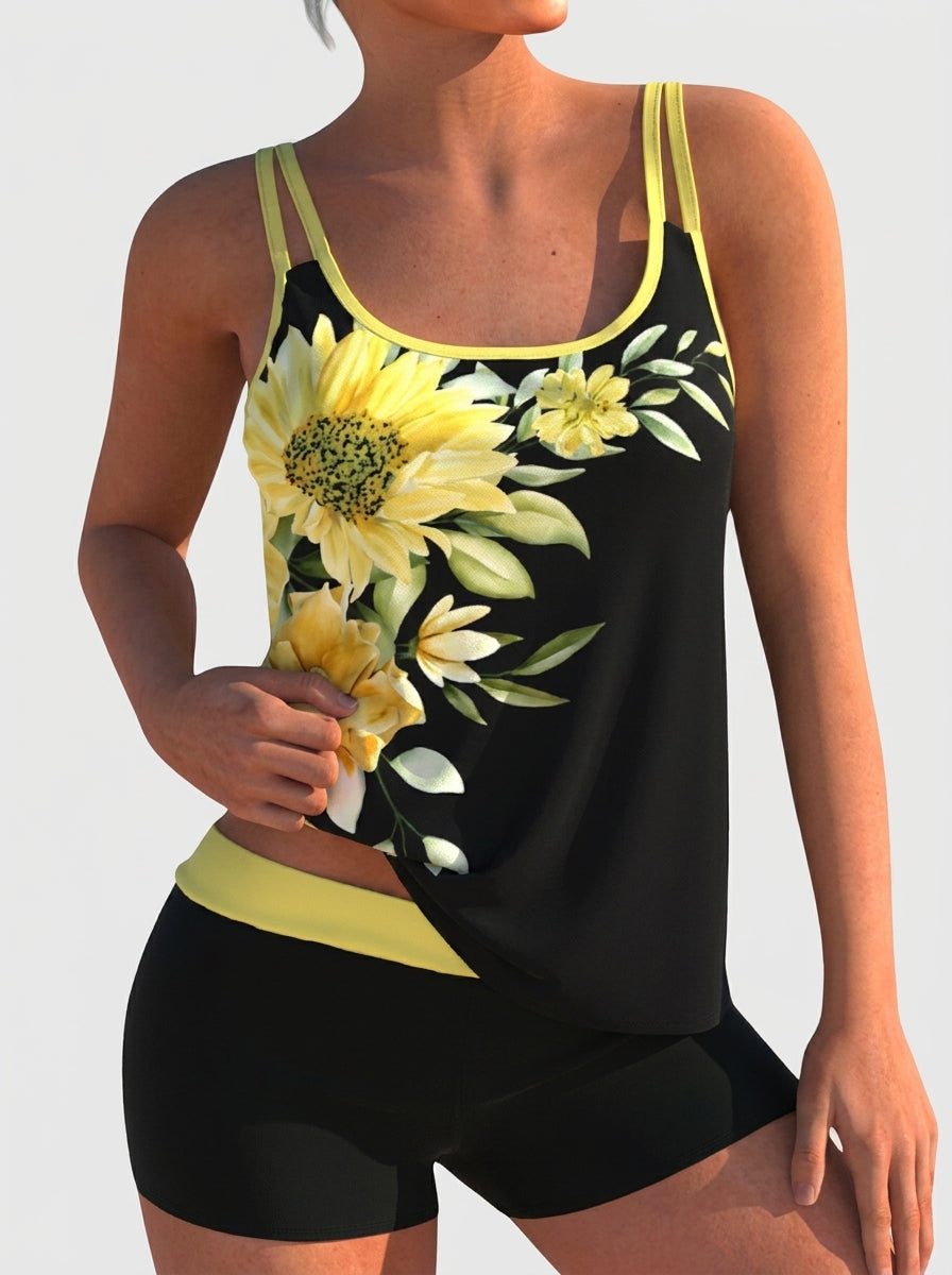 Flor - Bañador Floral con Short, Efecto Vientre Plano