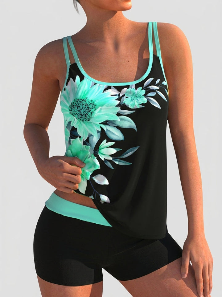 Flor - Bañador Floral con Short, Efecto Vientre Plano