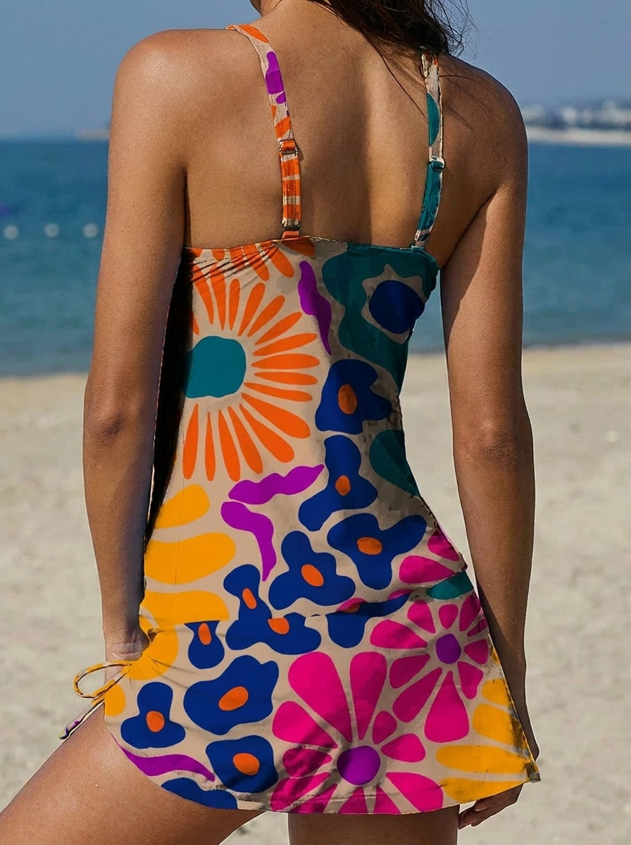 Adriana - Bañador Gráfico Floral con Short, Efecto Vientre Plano