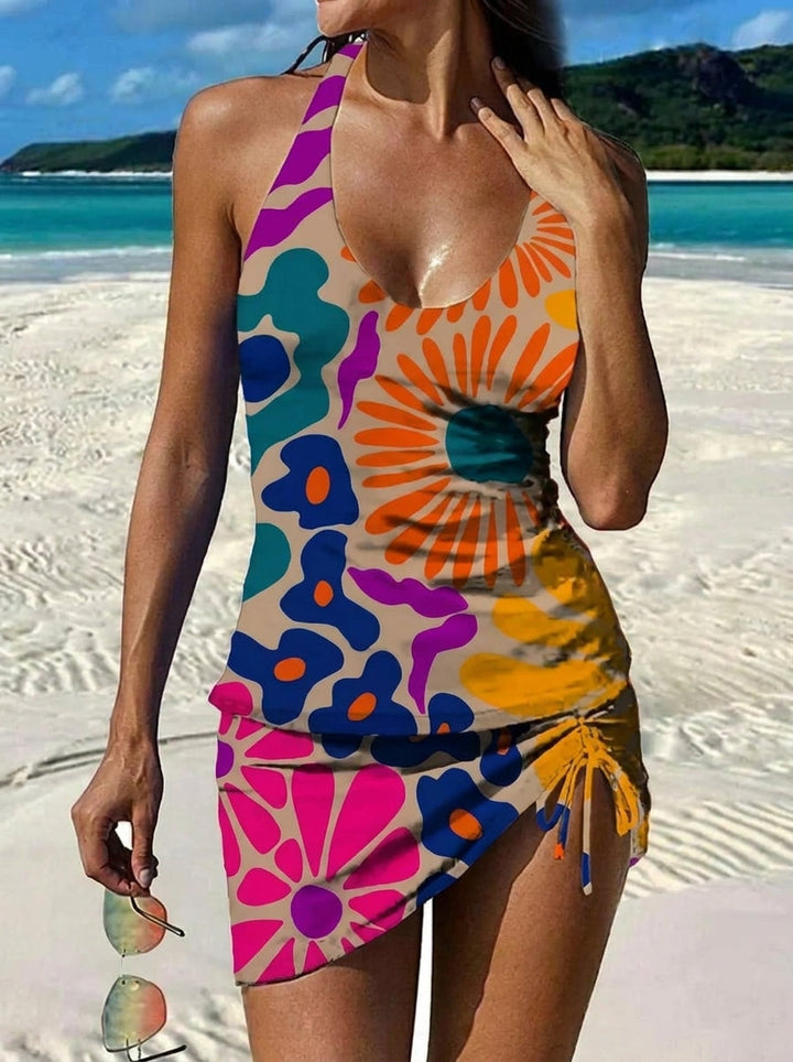 Adriana - Bañador Gráfico Floral con Short, Efecto Vientre Plano