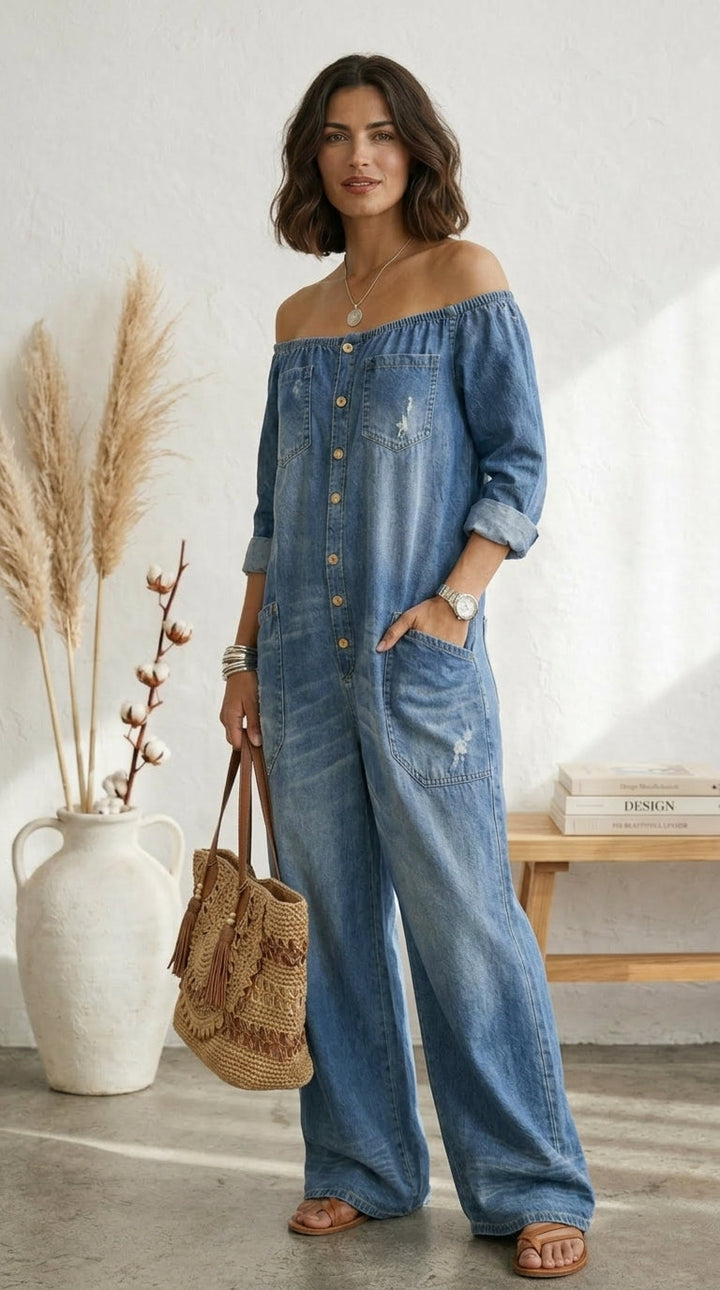 Vega mono de denim algodón con lavado vintage