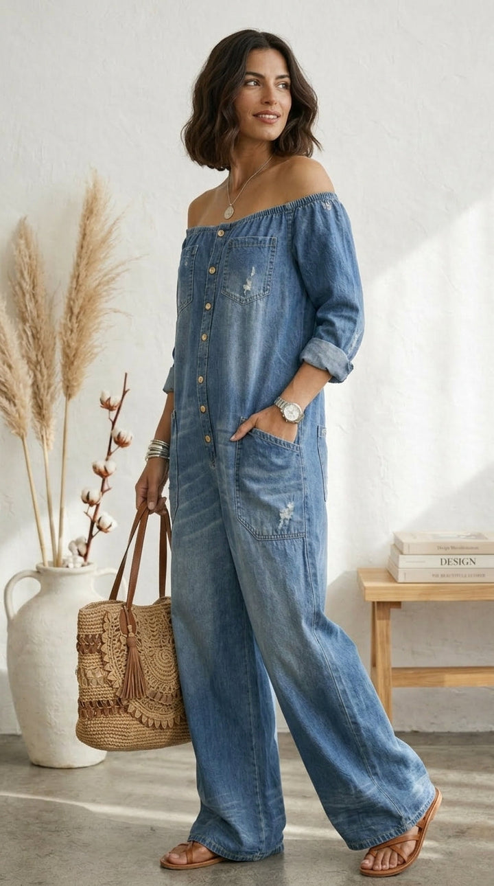 Vega mono de denim algodón con lavado vintage