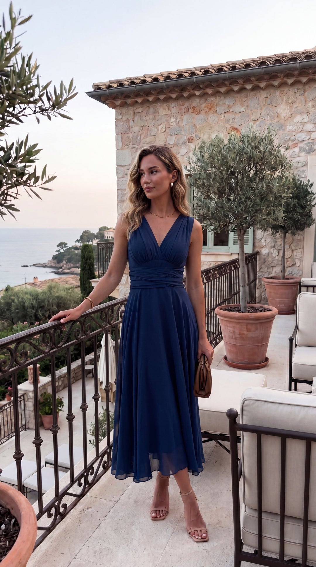 The Murano | Abito blu navy multiposizione con gonna asimmetrica