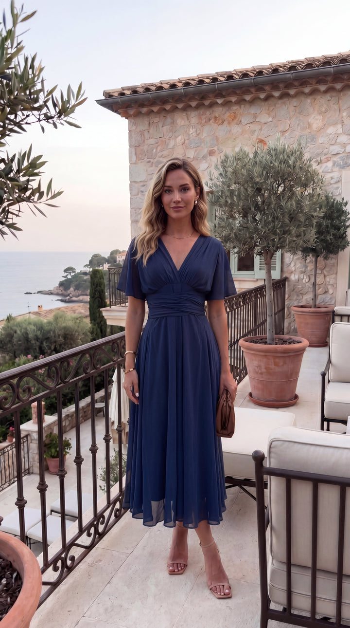 The Murano | Abito blu navy multiposizione con gonna asimmetrica
