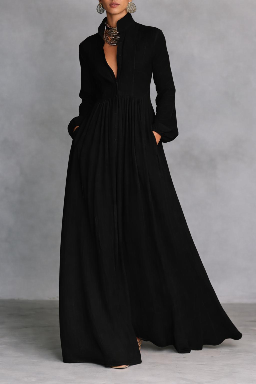 Selena | Vestido Maxi con Botones Frontales Fluidos