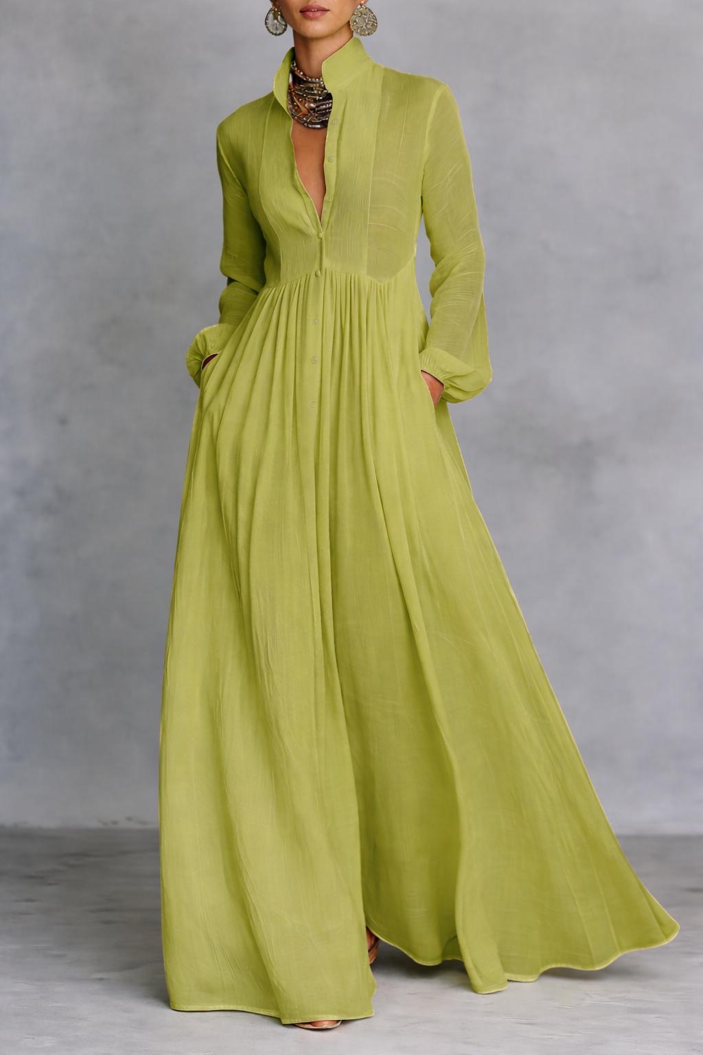 Selena | Vestido Maxi con Botones Frontales Fluidos