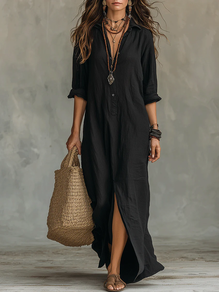 Soline | Vestido maxi con botones y escote en V relajado