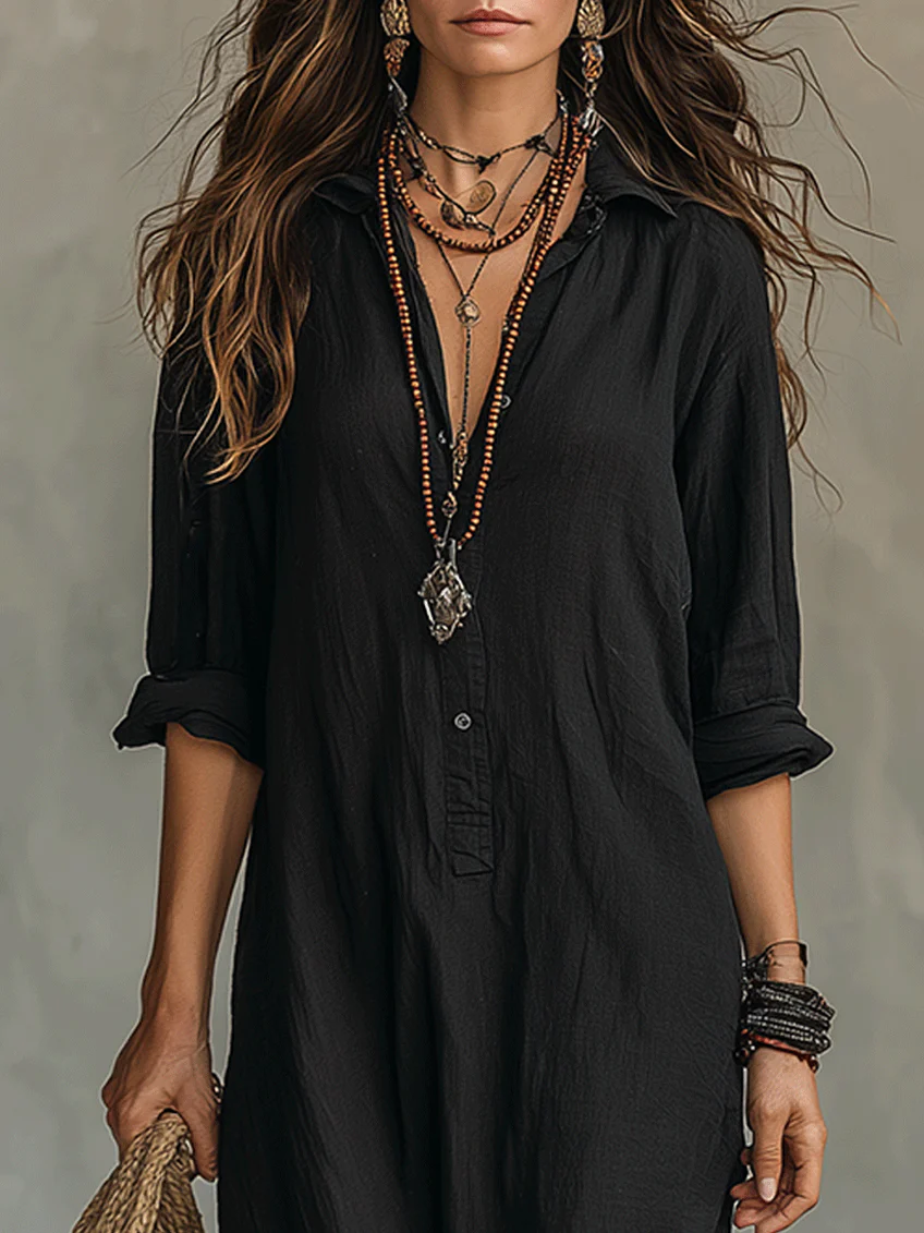 Soline | Vestido maxi con botones y escote en V relajado