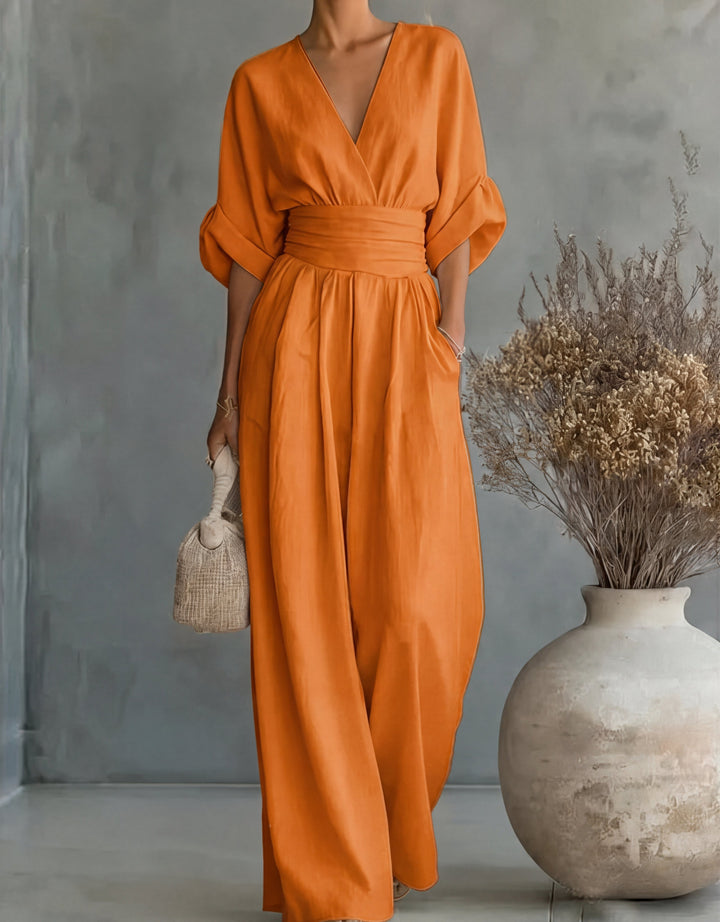 Daniela - Mono elegante de escote en V y pierna ancha