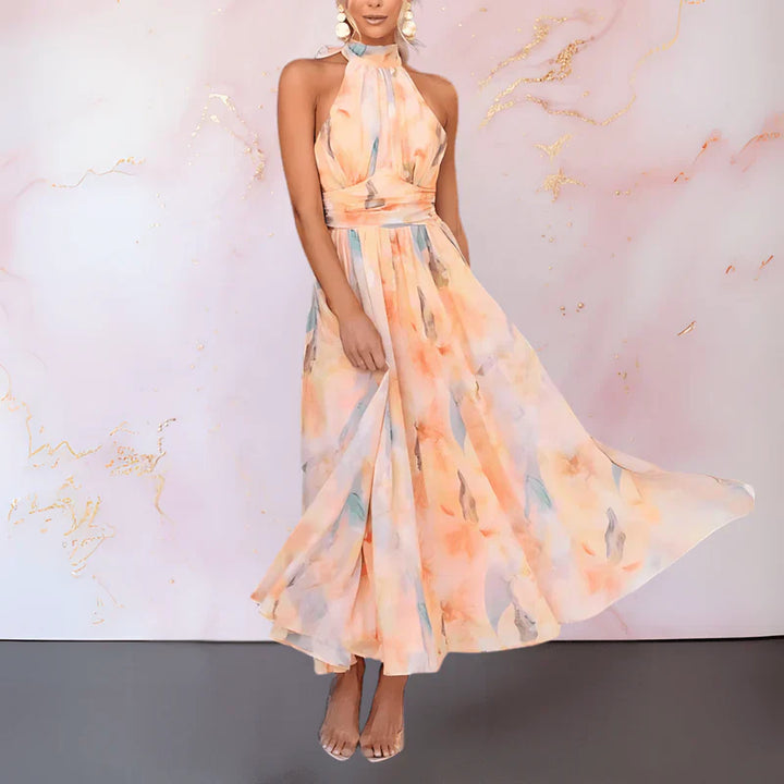 Esther | Vestido de Cuello Halter con Estampado de Acuarela