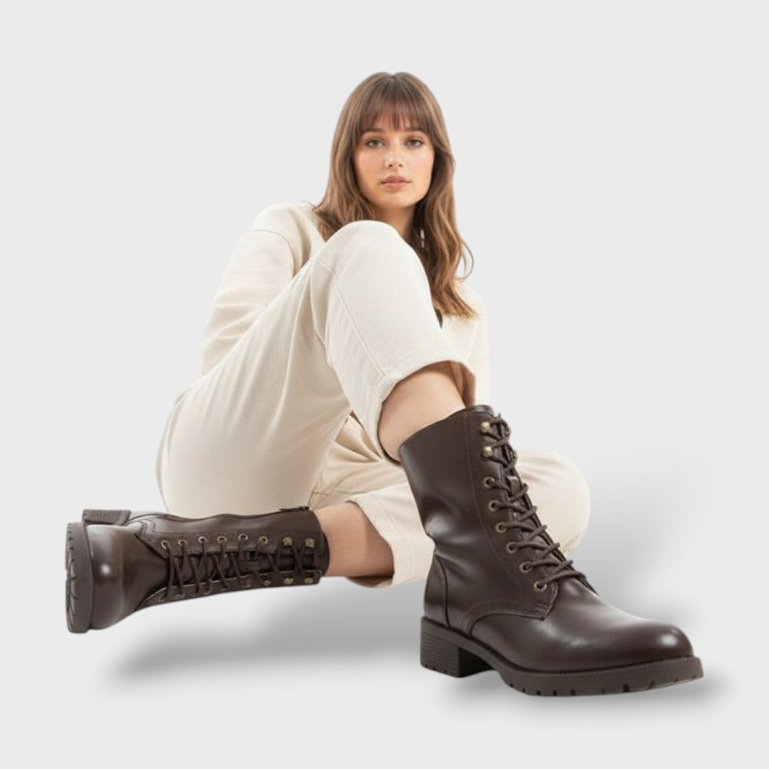 Botas de Combate con Cremallera y Tacón Bajo