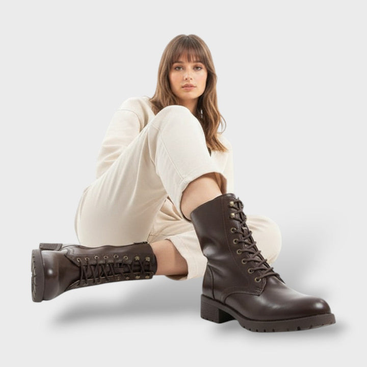 Botas de Combate con Cremallera y Tacón Bajo