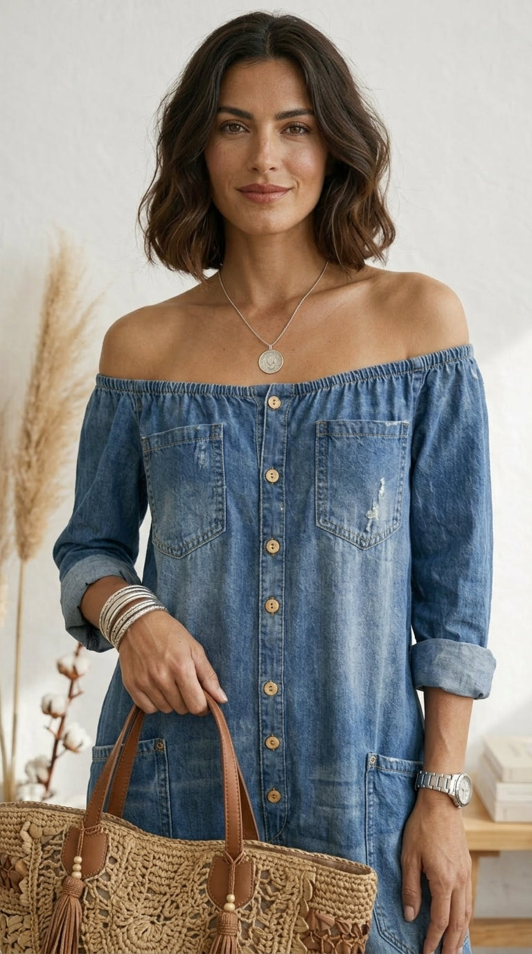 Vega mono de denim algodón con lavado vintage