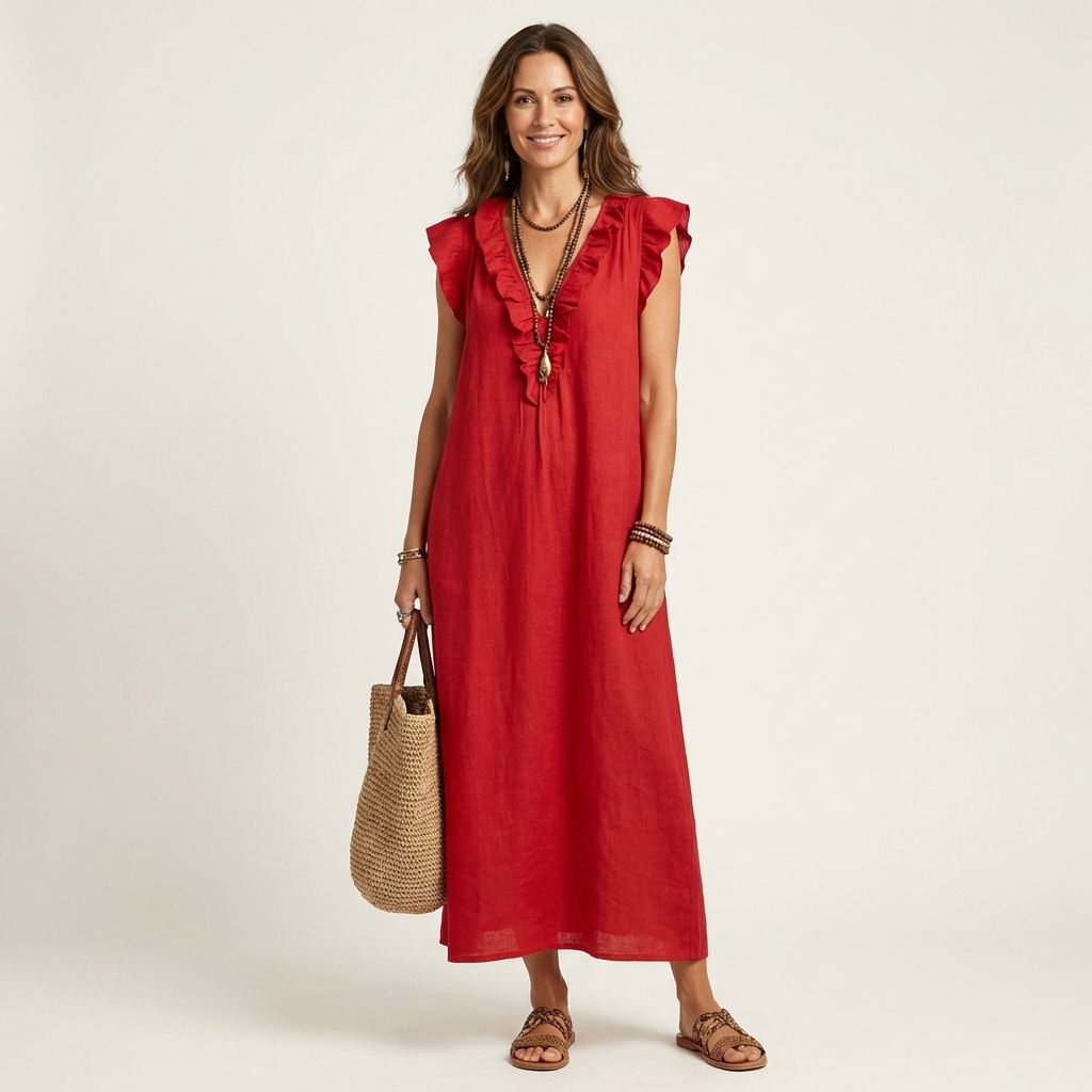 Elena's | Vestido de lino con volantes