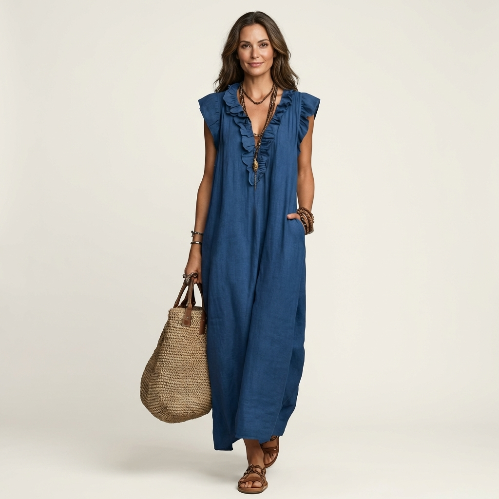 Elena's | Vestido de lino con volantes