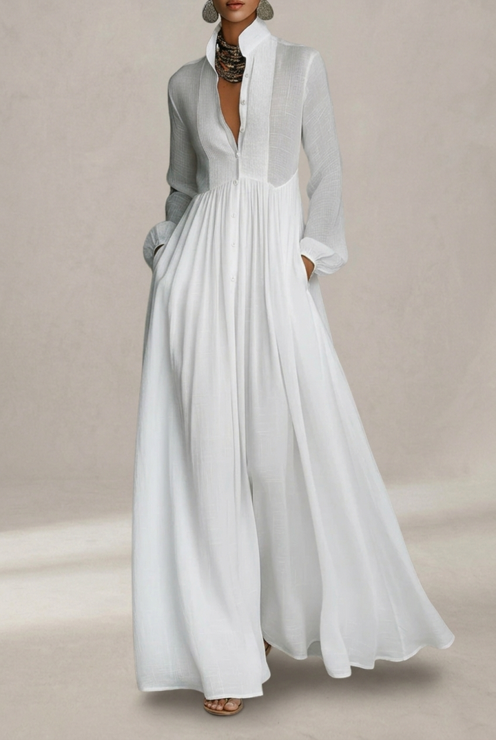 Selena | Vestido Maxi con Botones Frontales Fluidos
