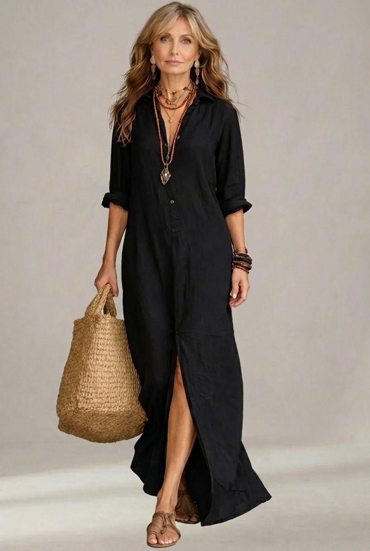 Soline | Vestido maxi con botones y escote en V relajado