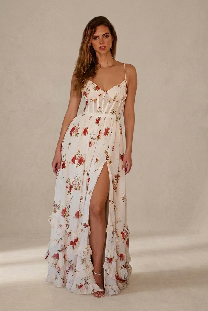 Paola | Vestido floral romántico con escote en V