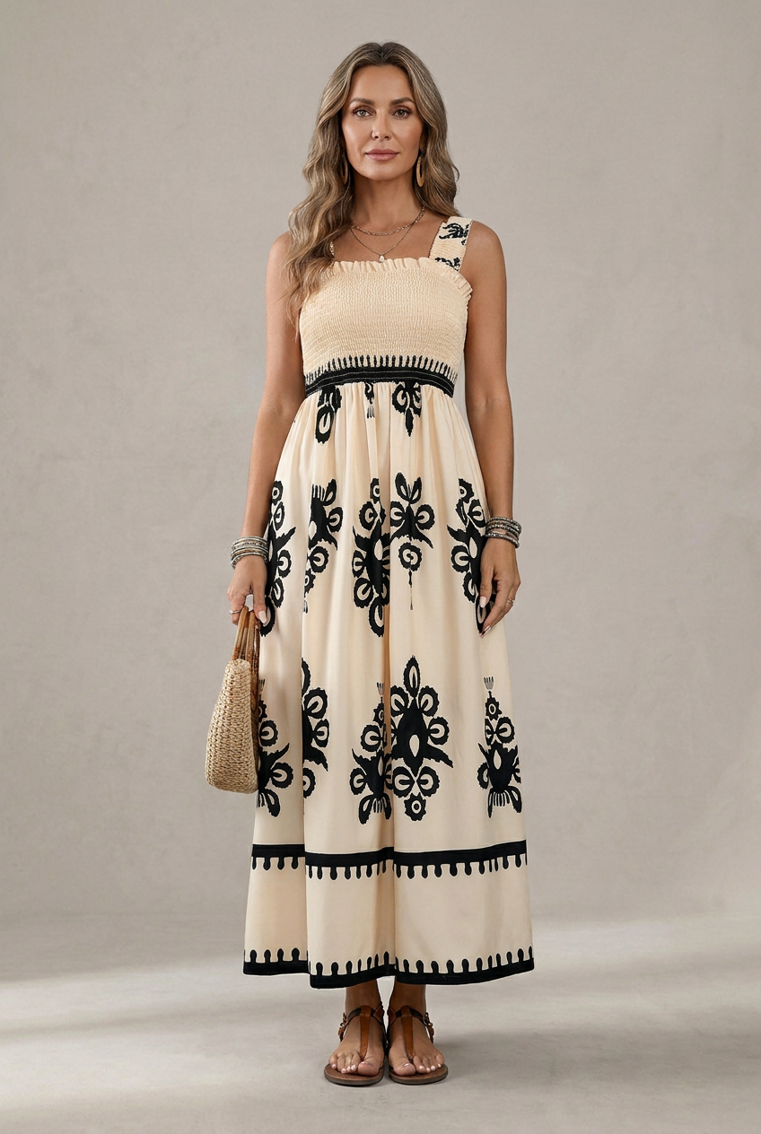 Martina | Vestido maxi con estampado artístico