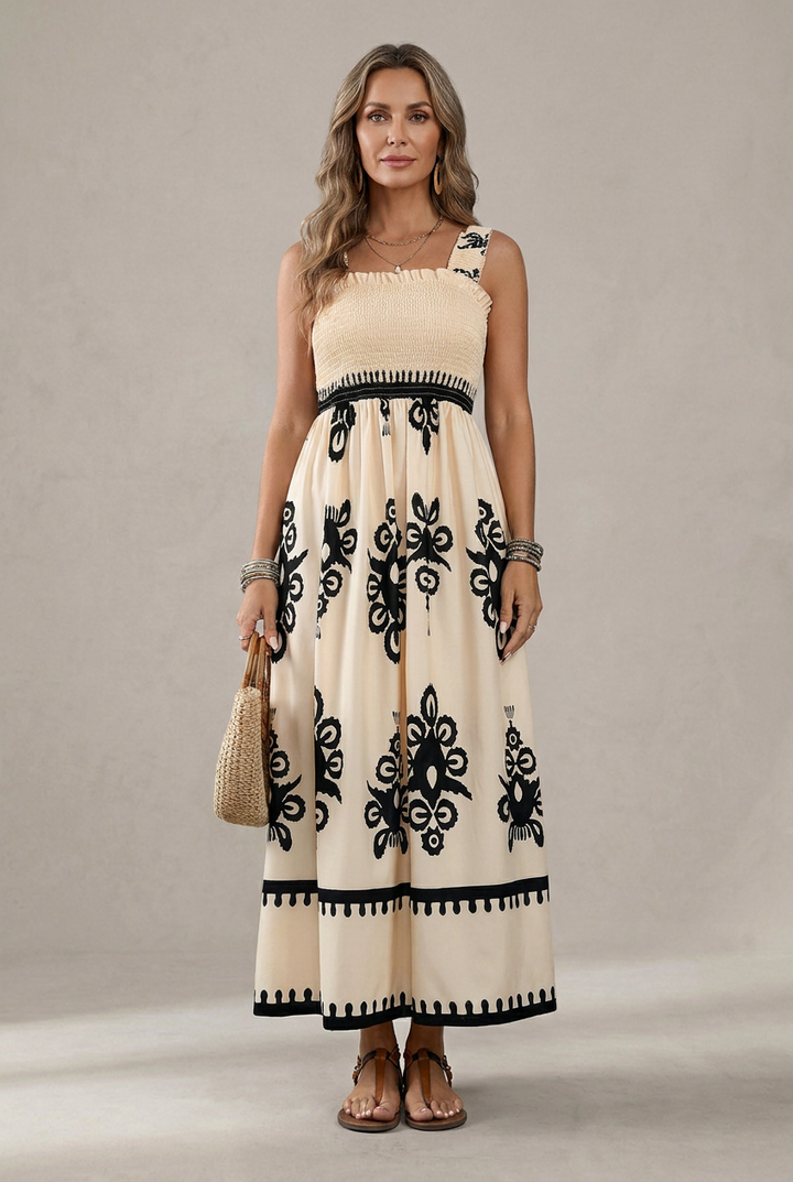Martina | Vestido maxi con estampado artístico