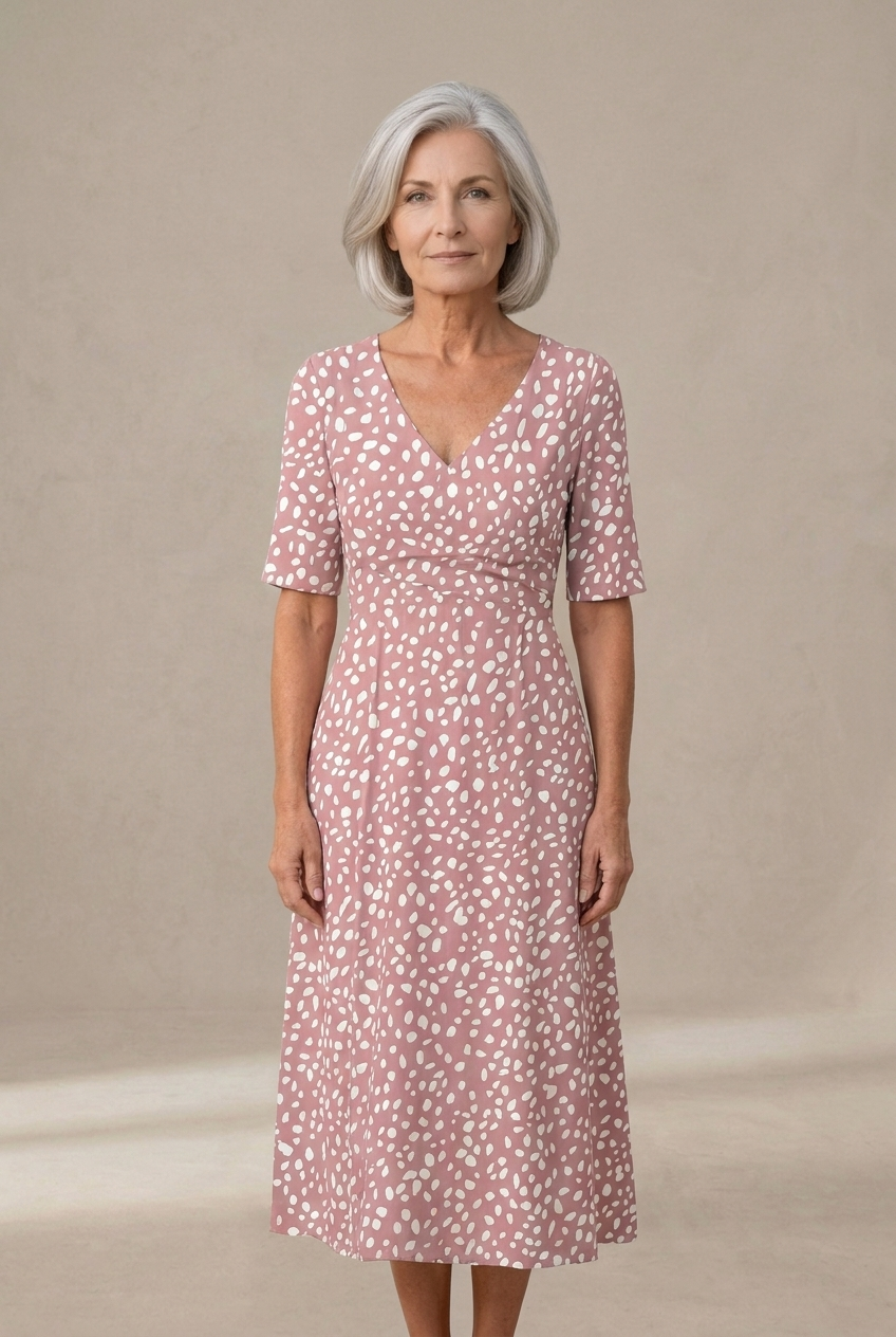 Colette | Vestido midi fluido con estampado de lunares y efecto reductor