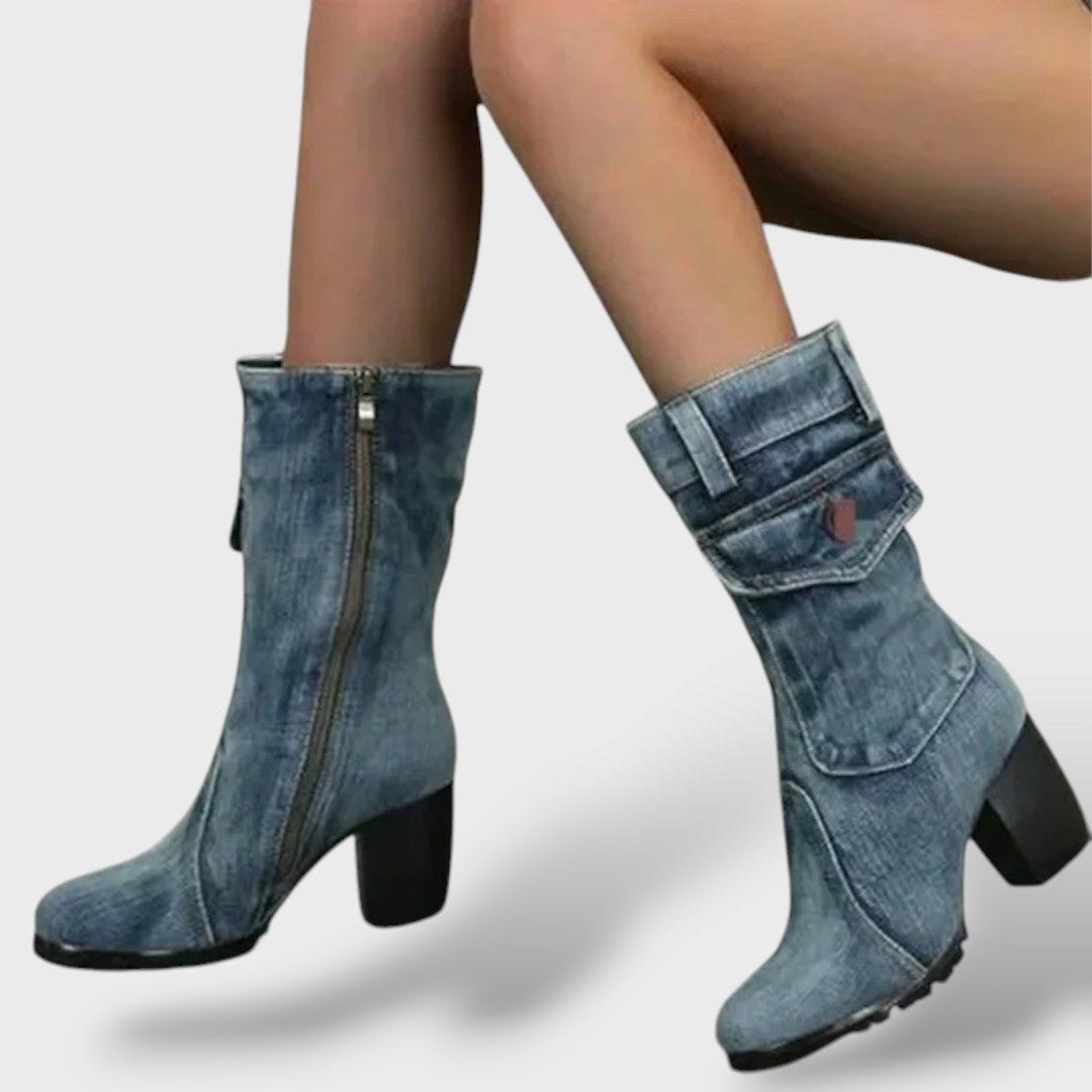 Botas Cowboy Mujer Tacón Alto Denim