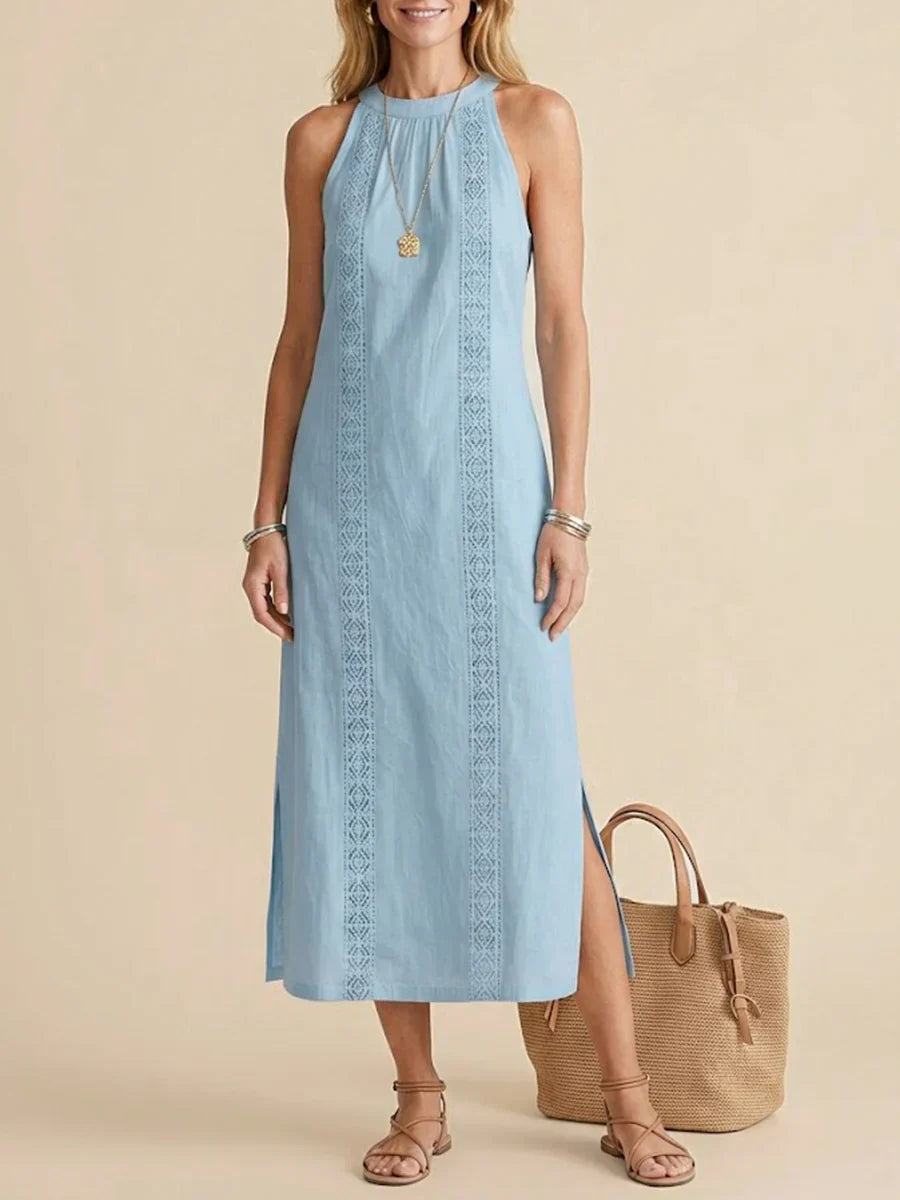 Jimena | Vestido midi de lino con cuello mao