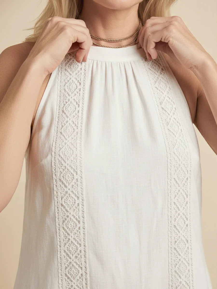 Jimena | Vestido midi de lino con cuello mao